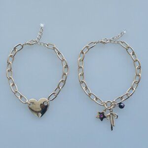 FREE PEOPLE Heart & Bow Charm Chain Bracelet Set